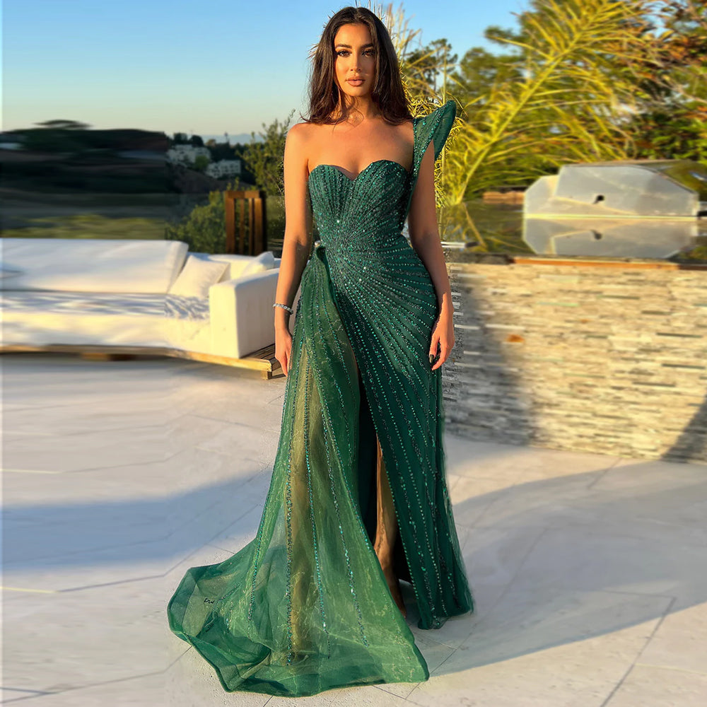 Elegant Emerald Green One Shoulder Evening Dress SS201 – Sharon Said