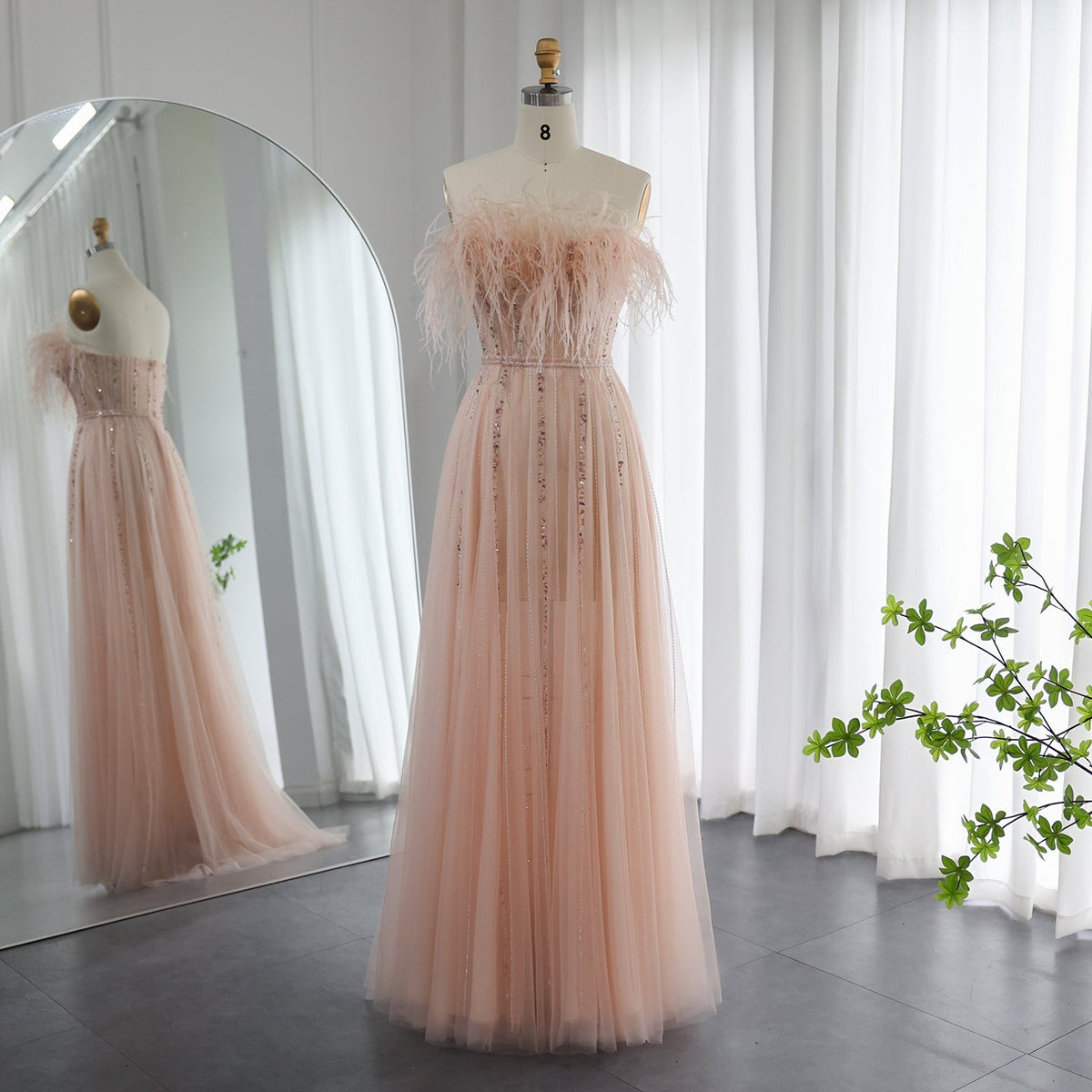 Dreamy Vow Luxury Dubai Black Feathers Evening Dresses for Women Wedding Party Elegant Long Pink Arabic Formal Prom Dress 401