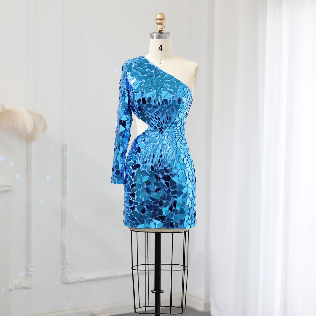 Sharon Said Turquoise Blue Short Mini Cocktail Party Dresses for Women Birthday Wedding Luxury Sequin Evening Club Gowns SS015