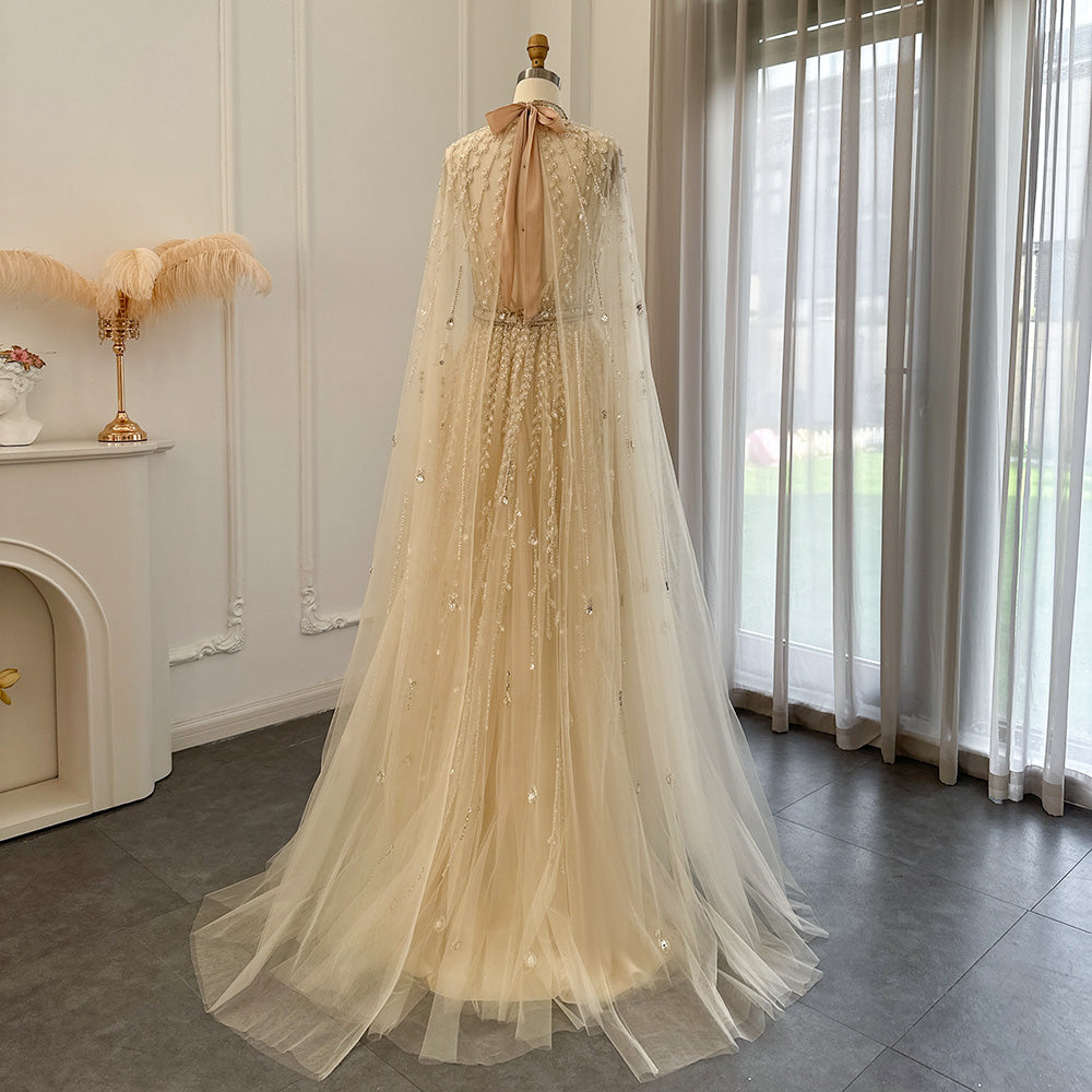 Dreamy Vow Luxury Dubai Evening Dress with Cape Sleeve 2023 Elegant Long Arabic Formal Dresses for Women Wedding Party 495