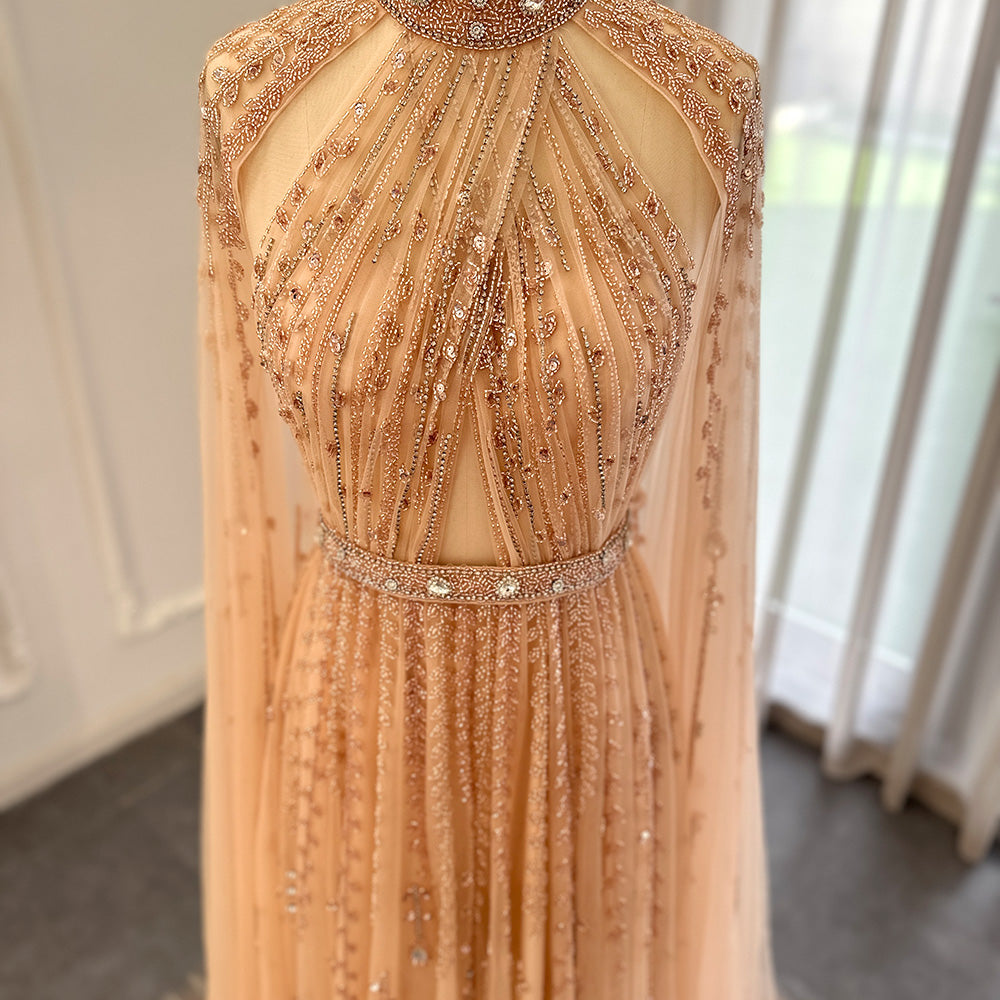 Dreamy Vow Luxury Dubai Evening Dress with Cape Sleeve 2023 Elegant Long Arabic Formal Dresses for Women Wedding Party 495