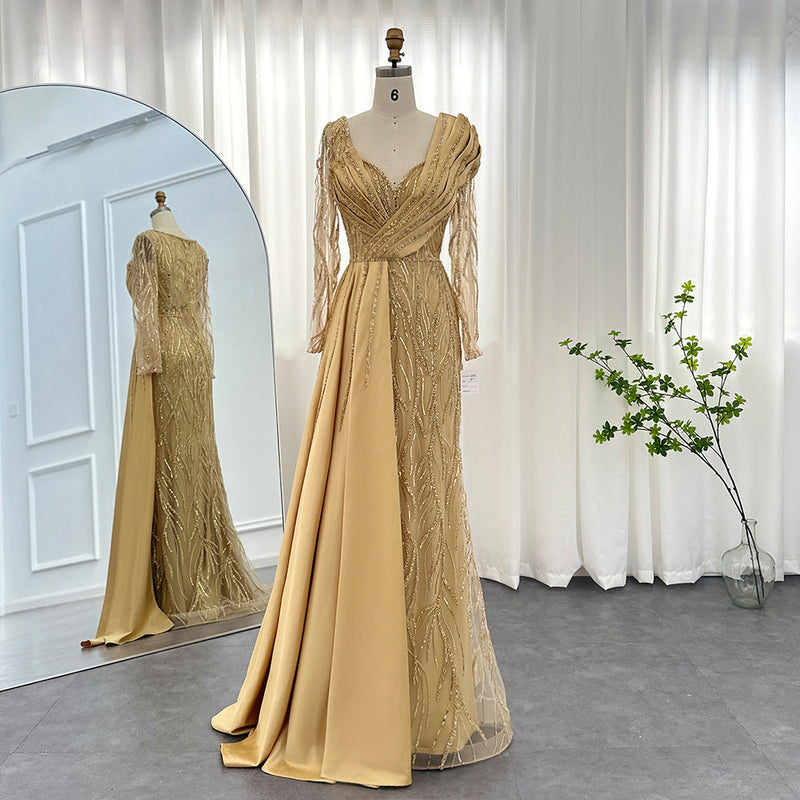 Dreamy Vow Emerald Green Luxury Dubai Evening Dress for Women Wedding Mermaid Overskirt Gold Arabic Formal Party Gowns 425