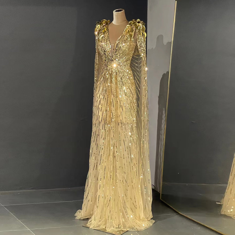 Luxury Gold Dubai Evening Dresses 