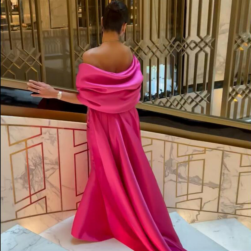 Dreamy Vow Fuchsia Mermaid Dubai Luxury Evening Dresses with Cape Shawl 2023 Arabic Women Long Wedding Party Guest Gowns 296