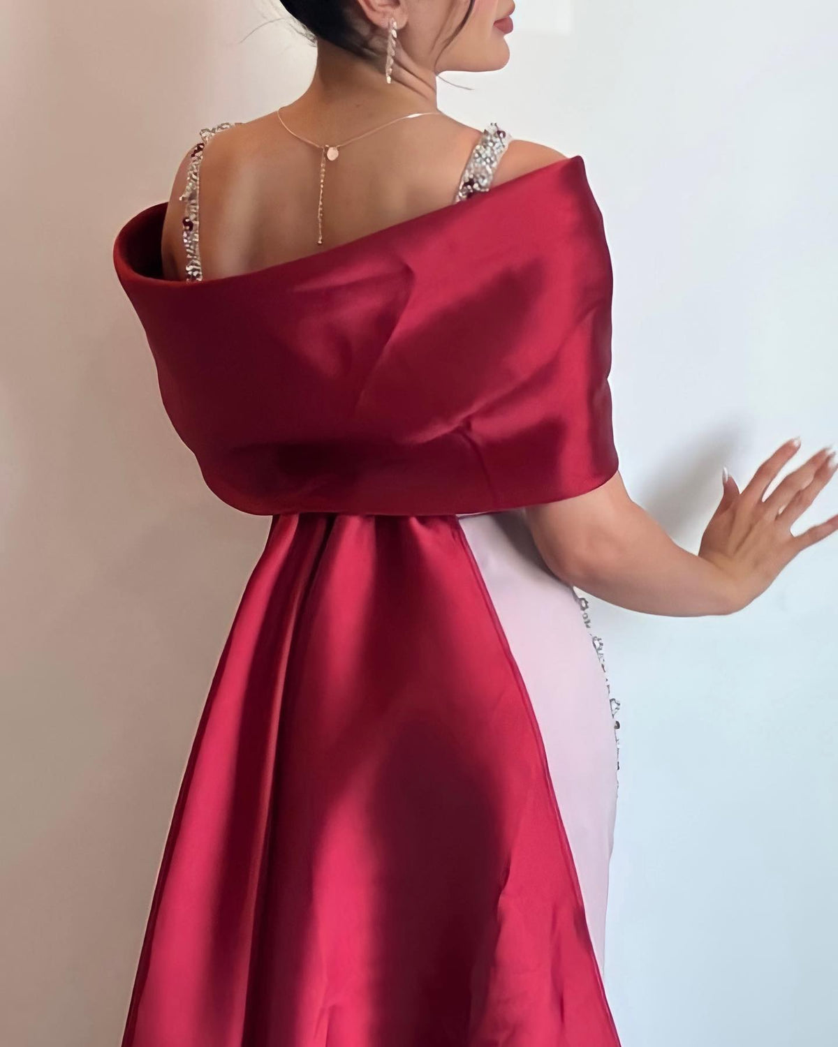 Dreamy Vow Luxury Arabic Pink Burgundy Mermaid Evening Dress with Cape Dubai Engagement Dress for Women Wedding Party 446