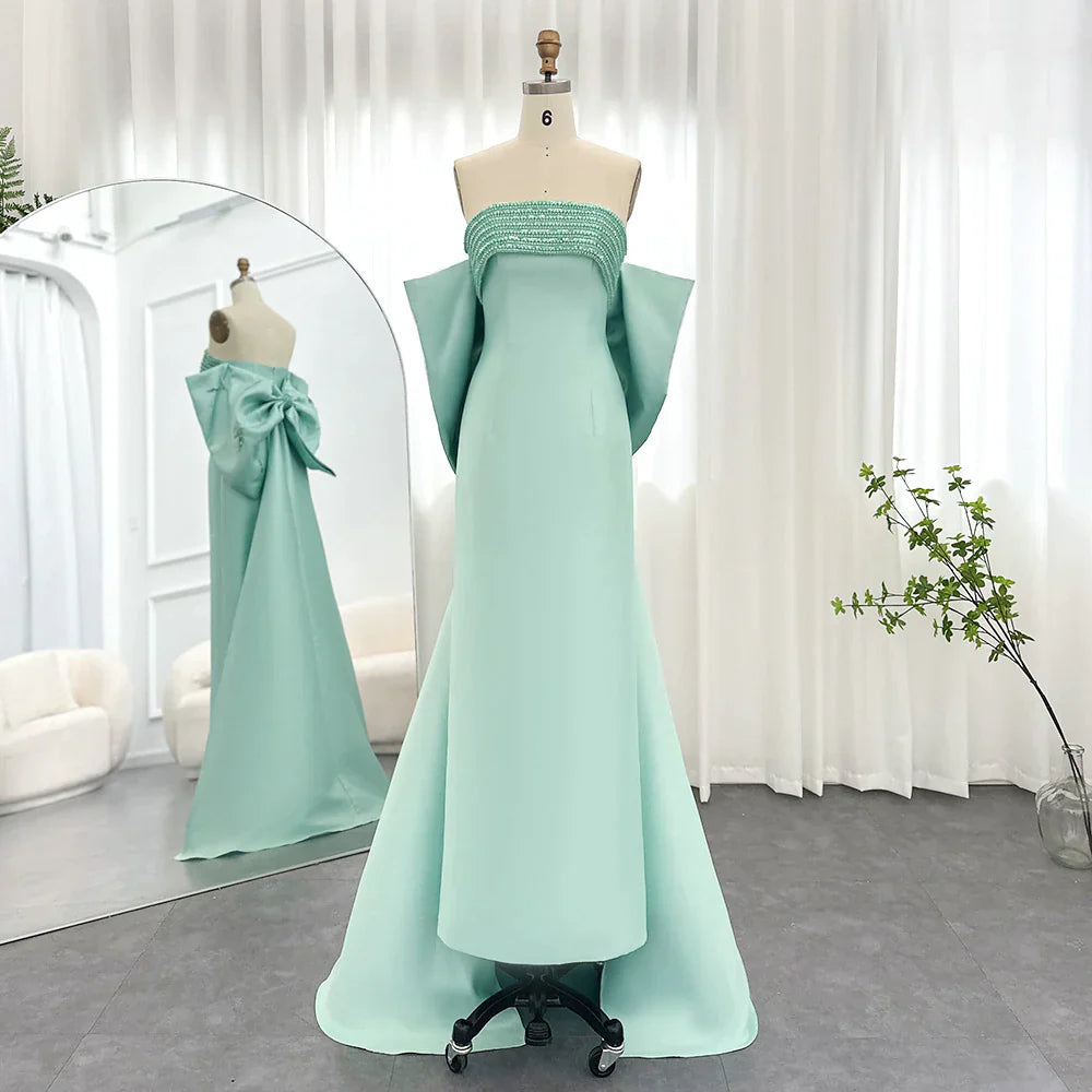 DreamyVow Luxury Dubai Lilac Arabic Evening Dresses with Bow Cape Beaded 2023 Elegant Women Wedding Formal Party Gowns 319