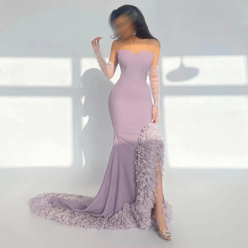 Dreamy Vow Lilac Ruffles Mermaid Arabic Dubai Evening Dresses for Woman Wedding Party 2023 Elegant Long Formal Gowns F004