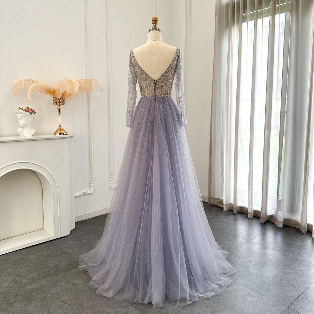 Dreamy Vow Arabic Lilac Mermaid Overskirt Evening Dresses 2023 Luxury Dubai Long Sleeves Women Wedding Guest Party Gowns 234