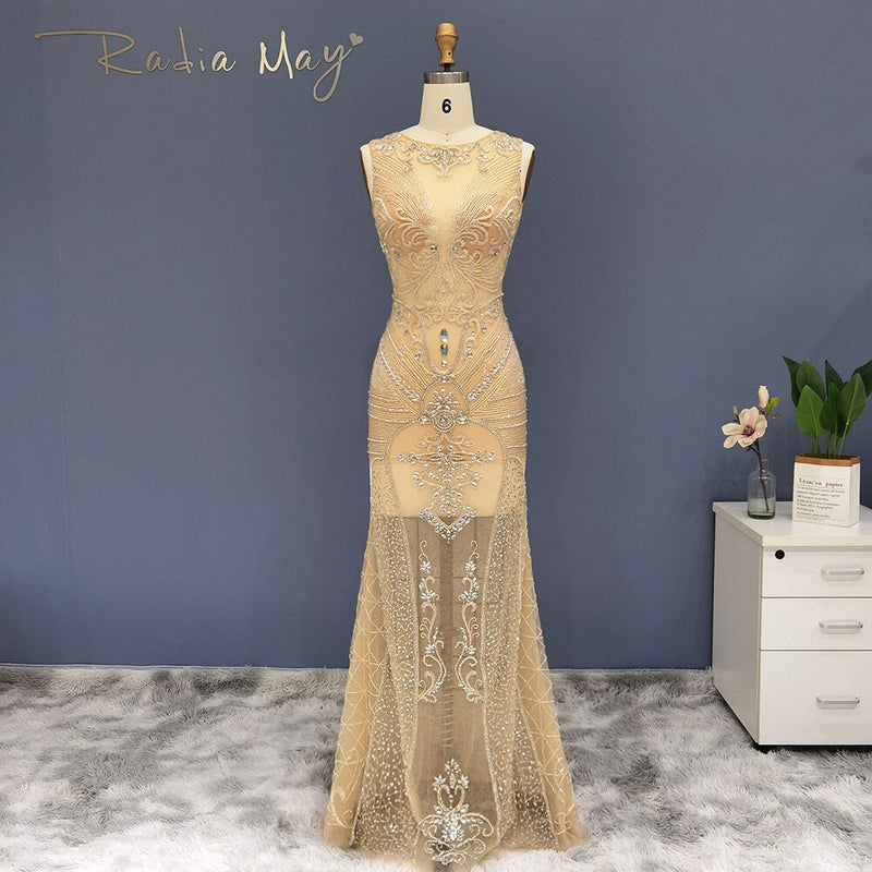 Dreamy Vow Champagne Mermaid Prom Dresses for Black Girls Long Graduation Party Dress Luxury Dubai Evening Formal Gowns 255