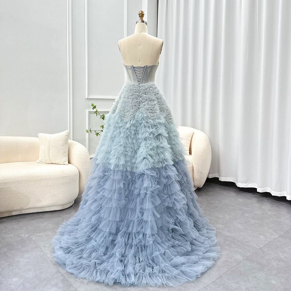 DreamyVow Chic Blue Ombre Tiered Ruffles Evening Dresses 2023 Luxury Dubai Ball Gown Prom Dress for Women Wedding Party 086