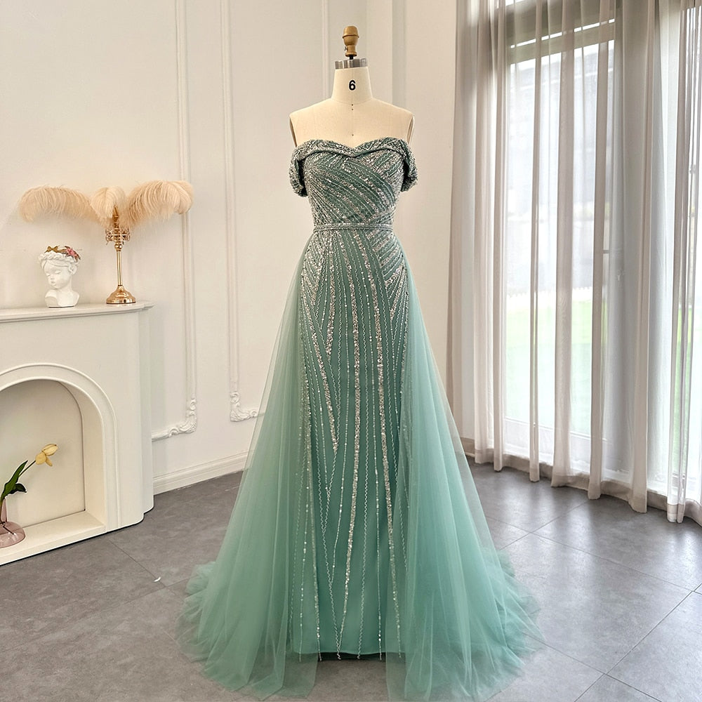 DreamyVow Elegant Off Shoulder Sage Green Overskirt Evening Dresses 2023 Luxury Dubai Women Wedding Formal Party Gowns 244