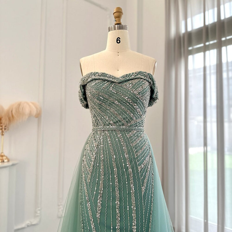 DreamyVow Elegant Off Shoulder Sage Green Overskirt Evening Dresses 2023 Luxury Dubai Women Wedding Formal Party Gowns 244