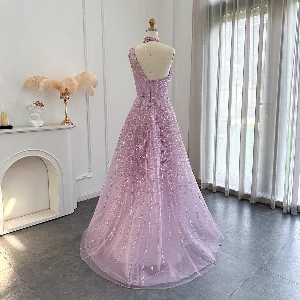 DreamyVow Luxury Beaded Dubai Lilac Evening Dresses for Women Wedding Party 2023 Elegant Long Arabic Prom Formal Gowns 329