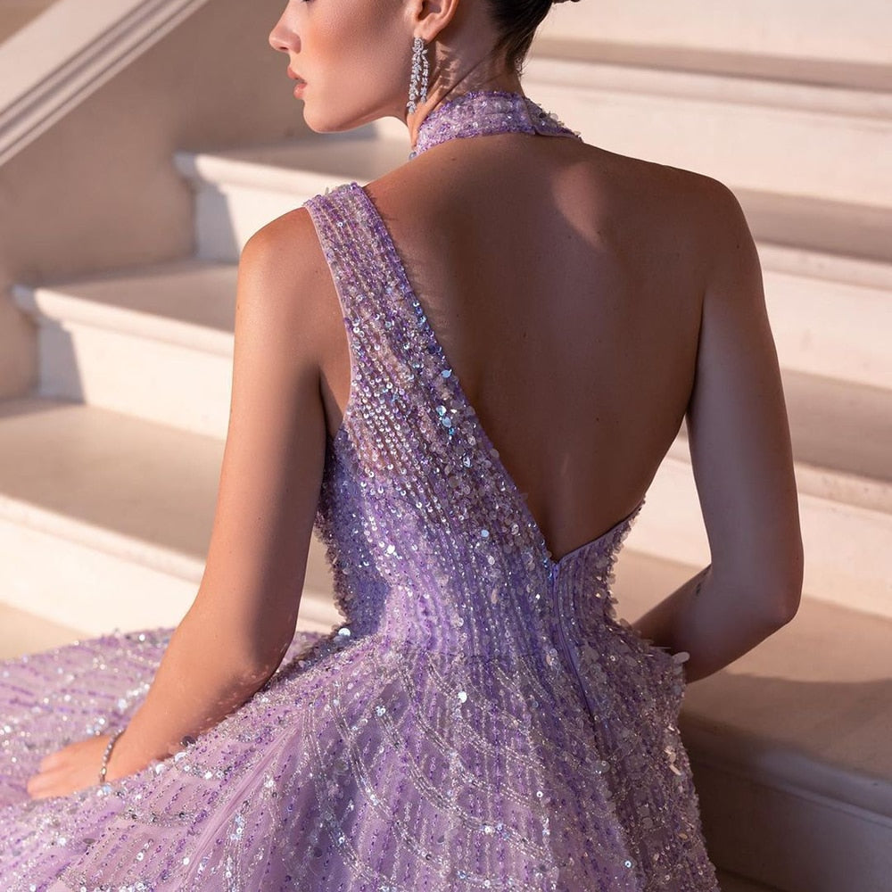 DreamyVow Luxury Beaded Dubai Lilac Evening Dresses for Women Wedding Party 2023 Elegant Long Arabic Prom Formal Gowns 329