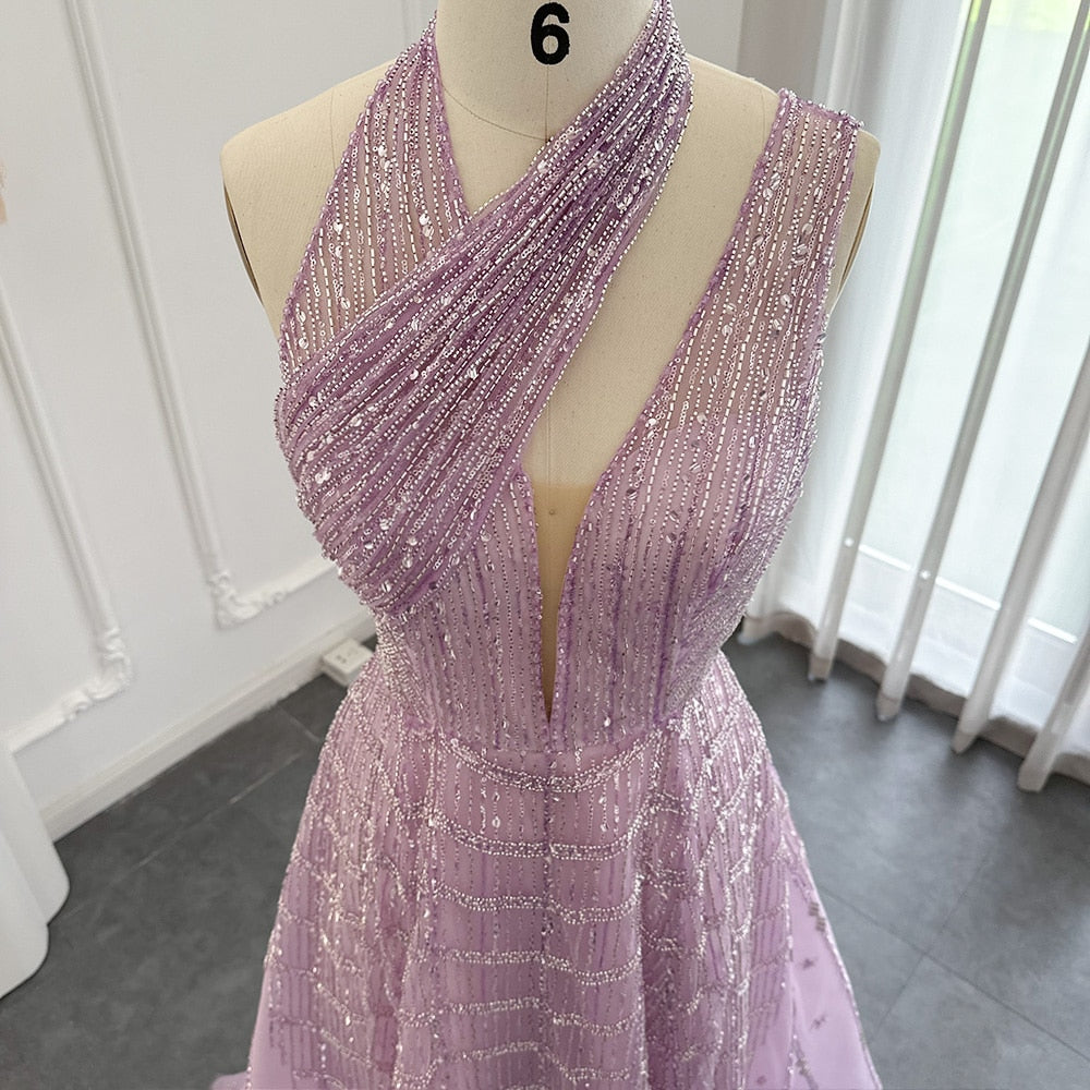 DreamyVow Luxury Beaded Dubai Lilac Evening Dresses for Women Wedding Party 2023 Elegant Long Arabic Prom Formal Gowns 329