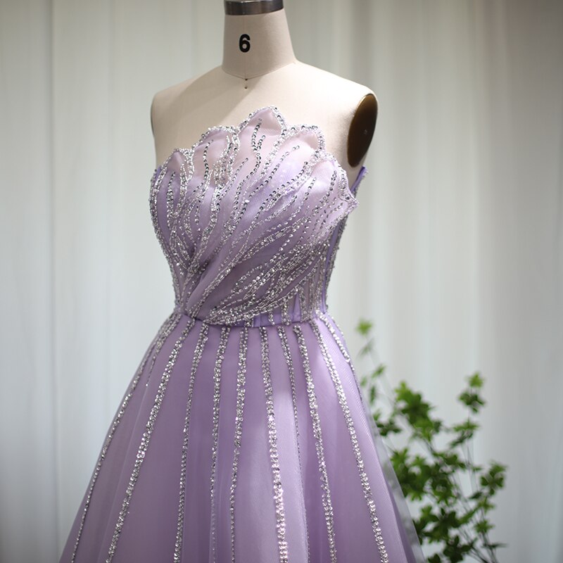 Dreamy Vow Luxury Dubai Beaded Lilac Evening Dress Elegant Scalloped Arabic Women Formal Prom Dresses for Wedding Party 247