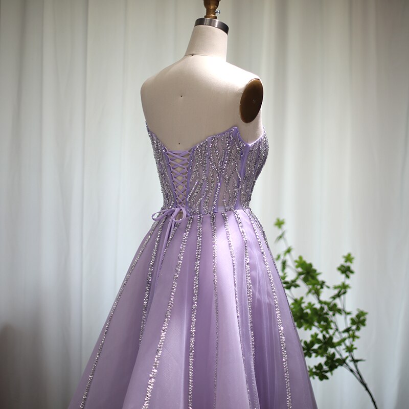 Dreamy Vow Luxury Dubai Beaded Lilac Evening Dress Elegant Scalloped Arabic Women Formal Prom Dresses for Wedding Party 247