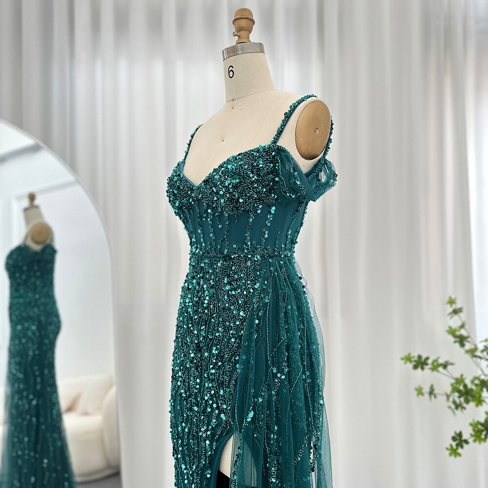 Dreamy Vow Luxury Emerald Green Mermaid Prom Dresses 2023 Spaghetti Straps Blue Pink Evening Dress for Women Wedding Party 170