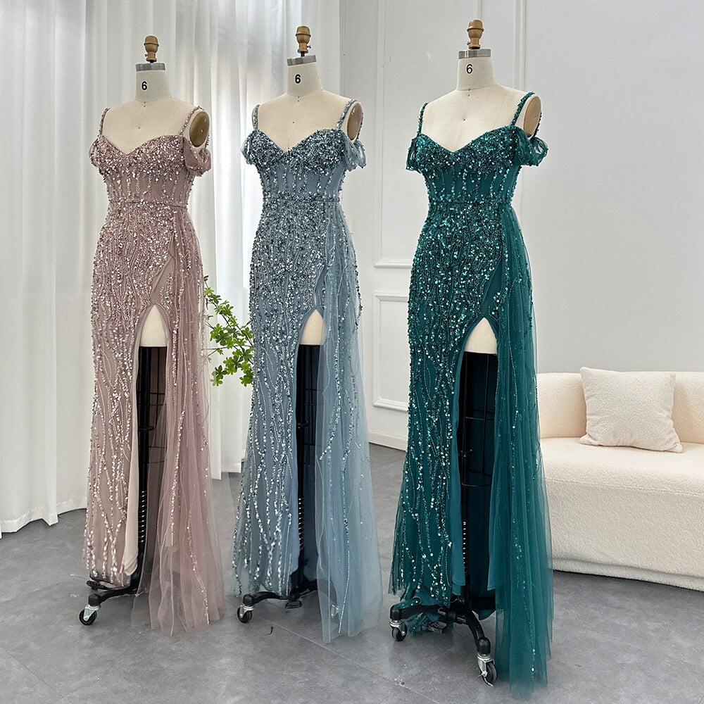 Dreamy Vow Luxury Emerald Green Mermaid Prom Dresses 2023 Spaghetti Straps Blue Pink Evening Dress for Women Wedding Party 170