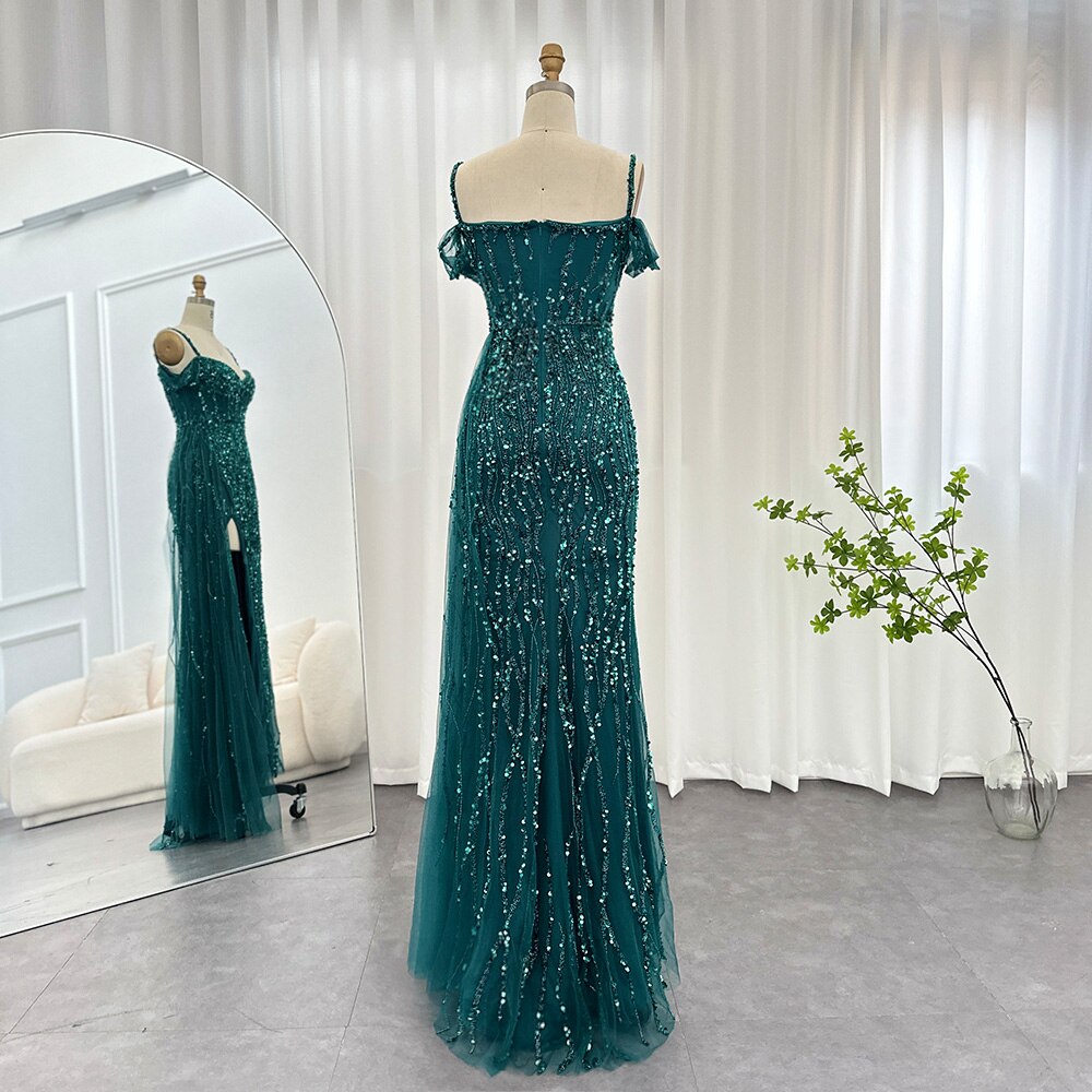 Dreamy Vow Luxury Emerald Green Mermaid Prom Dresses 2023 Spaghetti Straps Blue Pink Evening Dress for Women Wedding Party 170