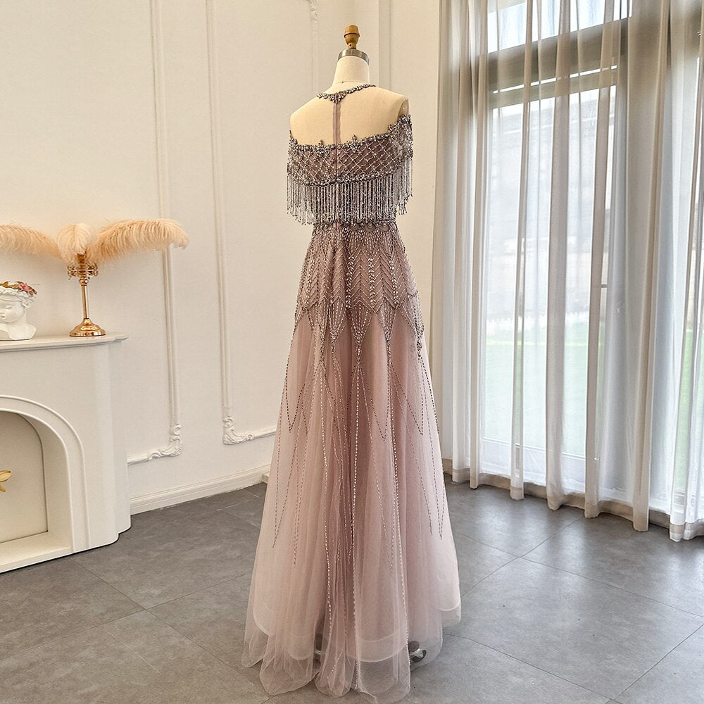 Dreamy Vow Luxury Tassel Heavy Beaded Arabic Evening Dresses for Women Wedding Party Elegant Long Formal Gowns In Stock 061