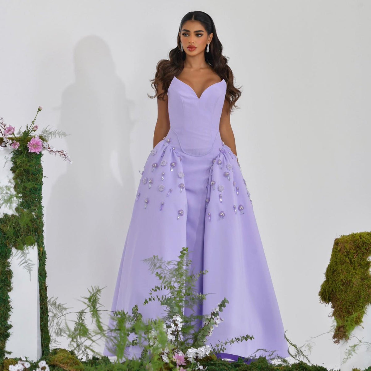 Sharon Said Luxury Dubai Pearls Stone Lilac Evening Dress A-Line Arabic Elegant Sweetheart Women Party Prom Formal Dresses SS321