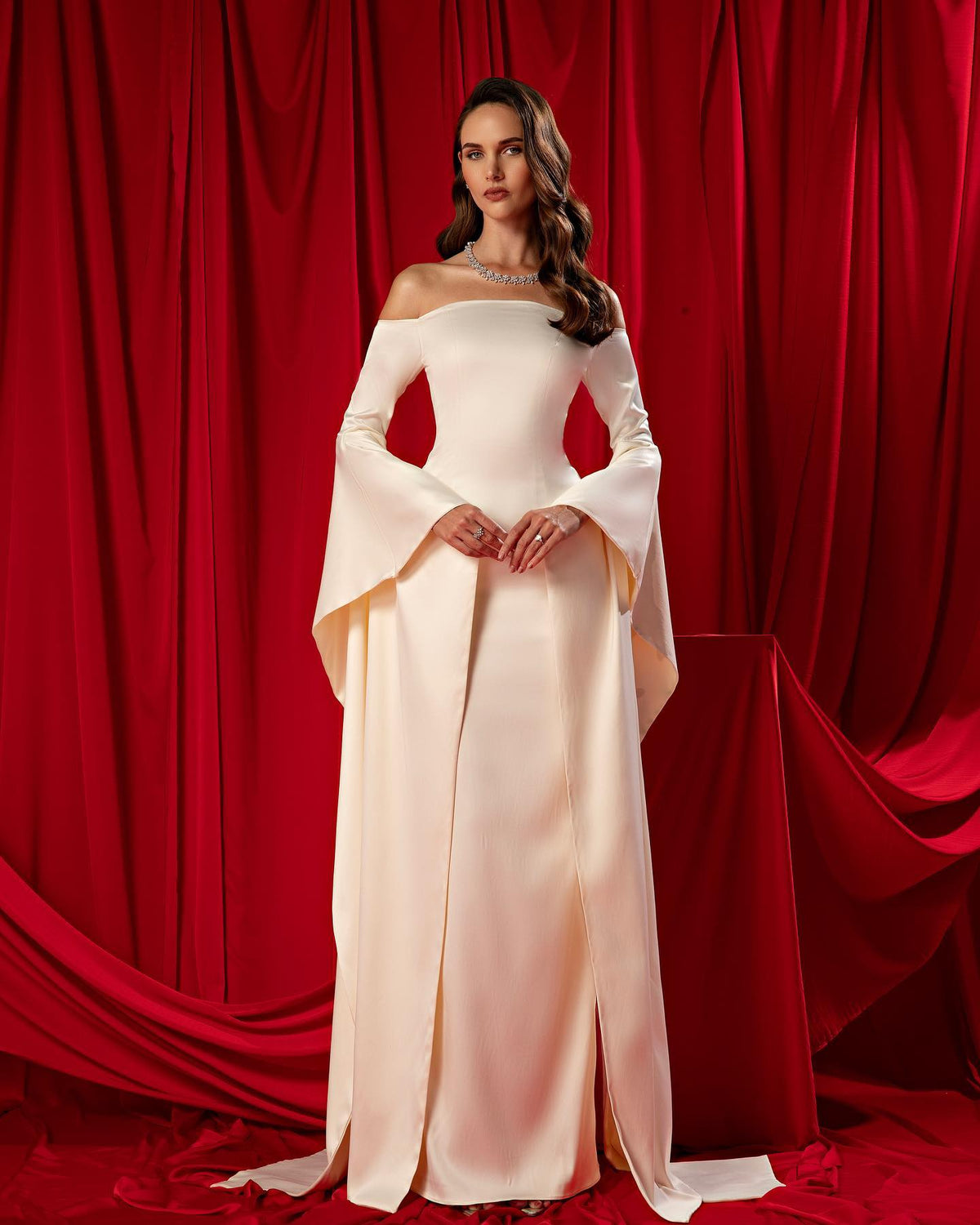 Elegant Lvory Off shoulder Evening Dress SF050