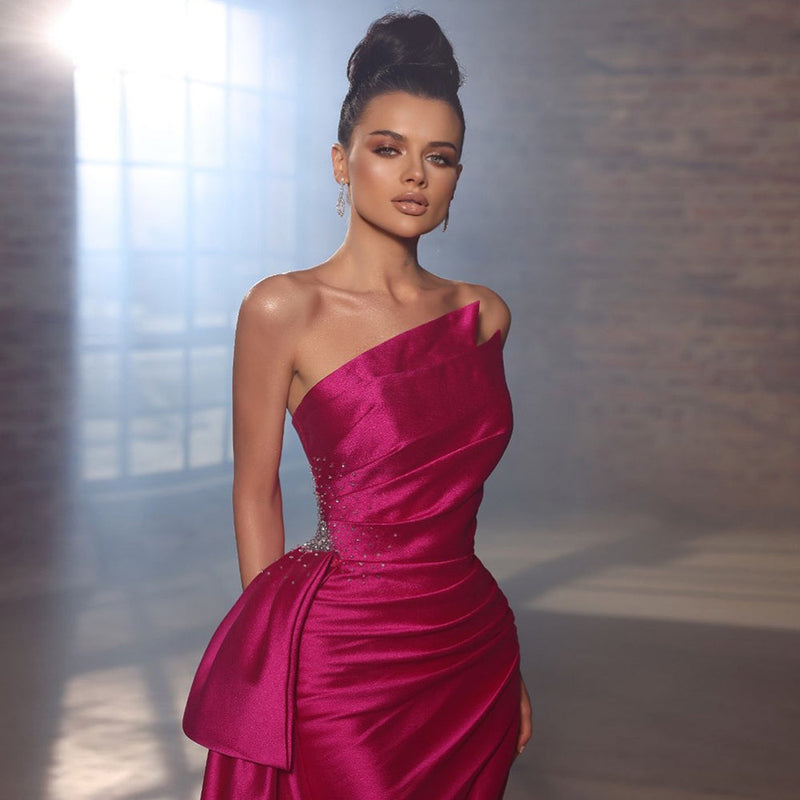 Dreamy Vow Elegant Mermaid Long Fuchsia Evening Dresses 2023 Arabic Overskirt Side Slit Women Wedding Formal Party Gowns 402